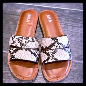 Mia snakeskin slide sandals